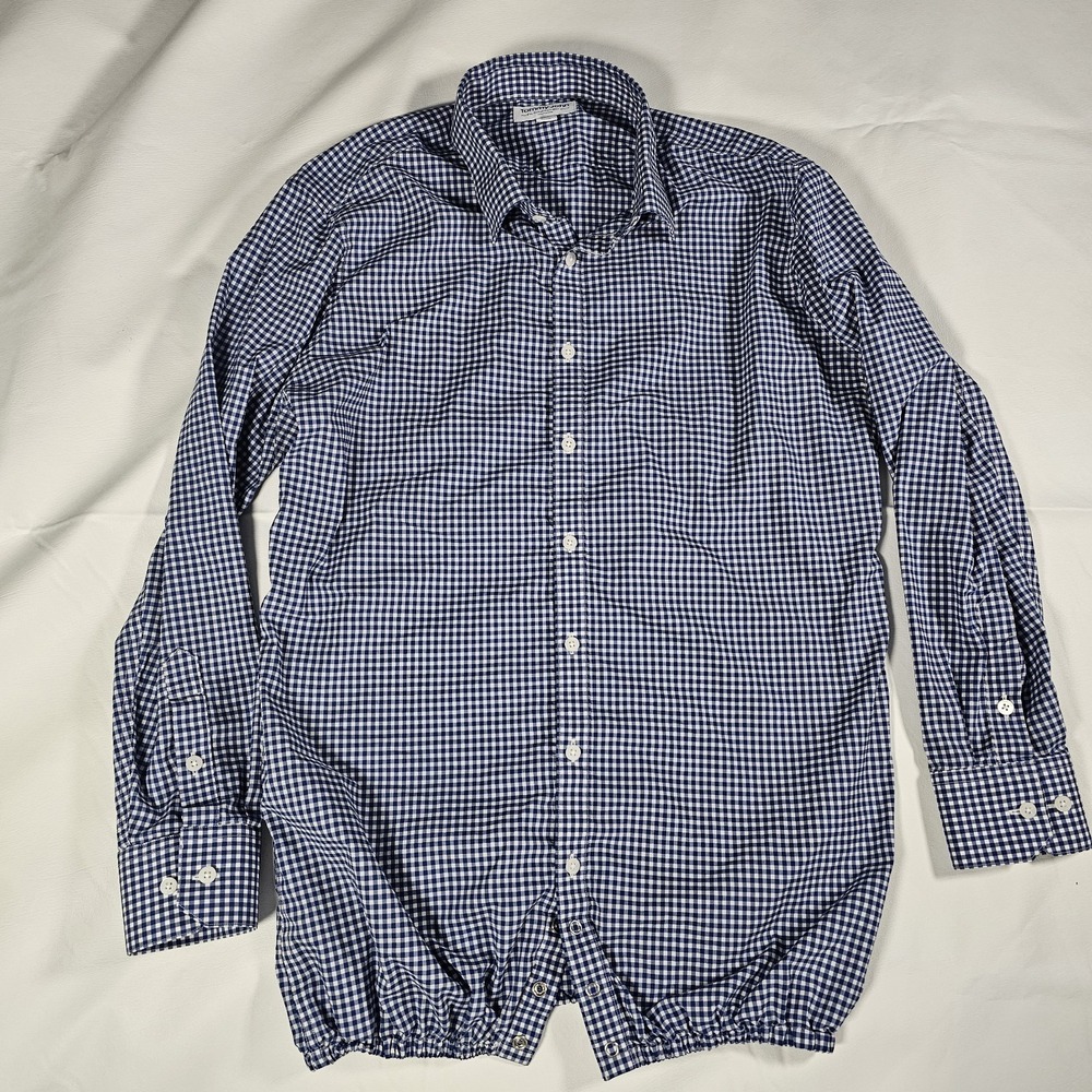 Tommy John Stay Tucked Dress Shirt 16.5 32/33 Slim Blue Check Button Down